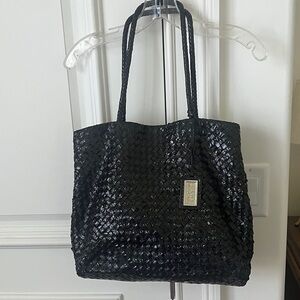 Badgley Mischka Black woven leather bag